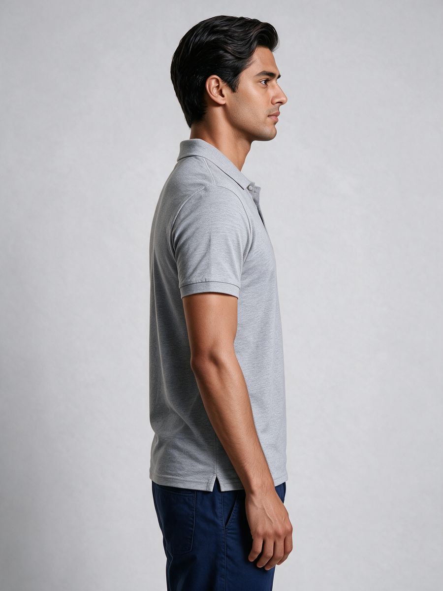 Men's Plain Grey Melange Half Sleeve Polo T-Shirt - alternate view 3