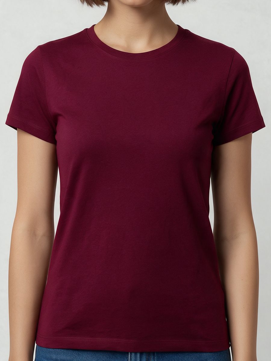 Women's Plain Maroon Half Sleeve Round Neck T-Shirt - alternate view 5