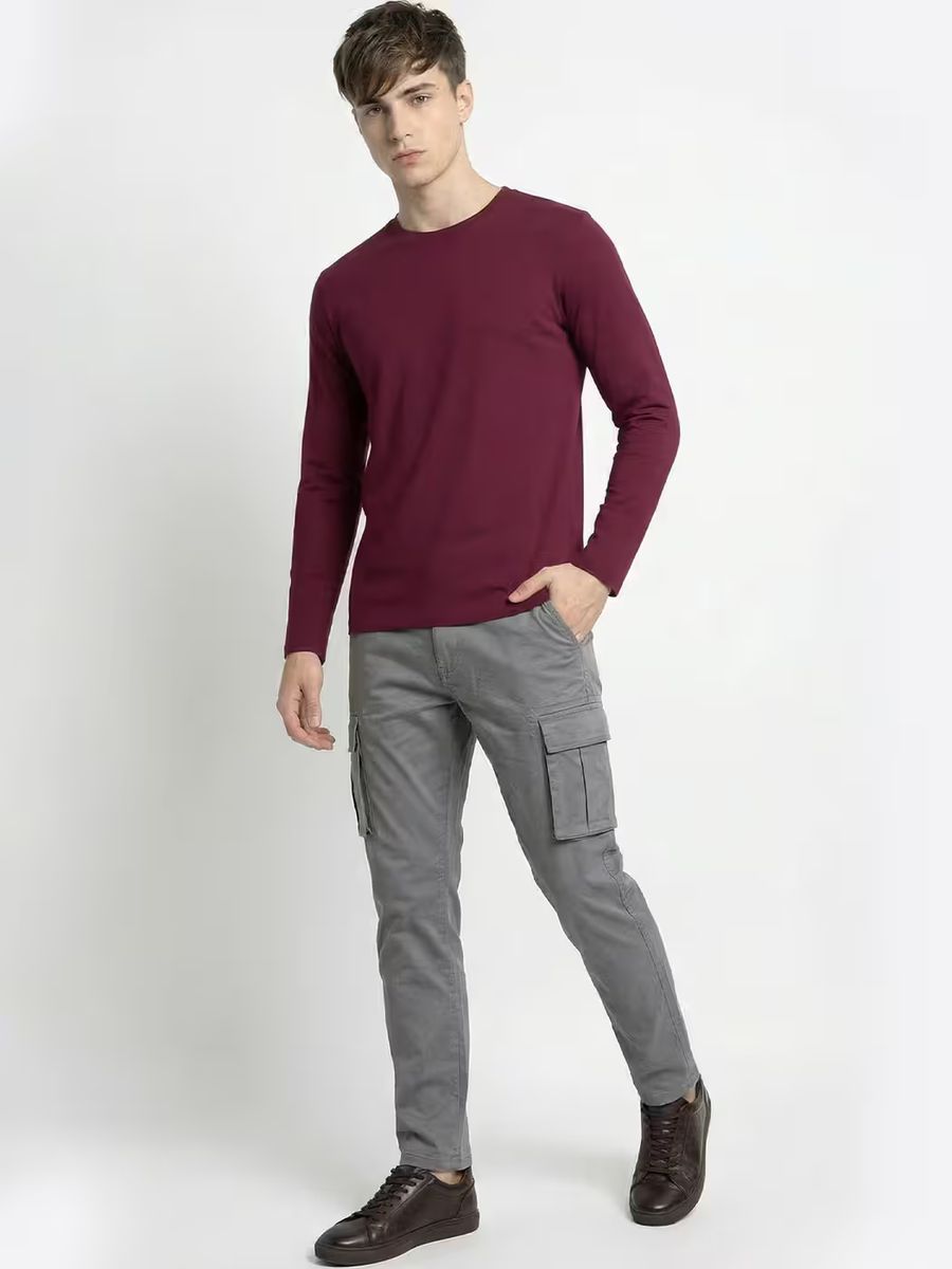 Men's Plain Maroon Full Sleeve Round Neck T-Shirt 4