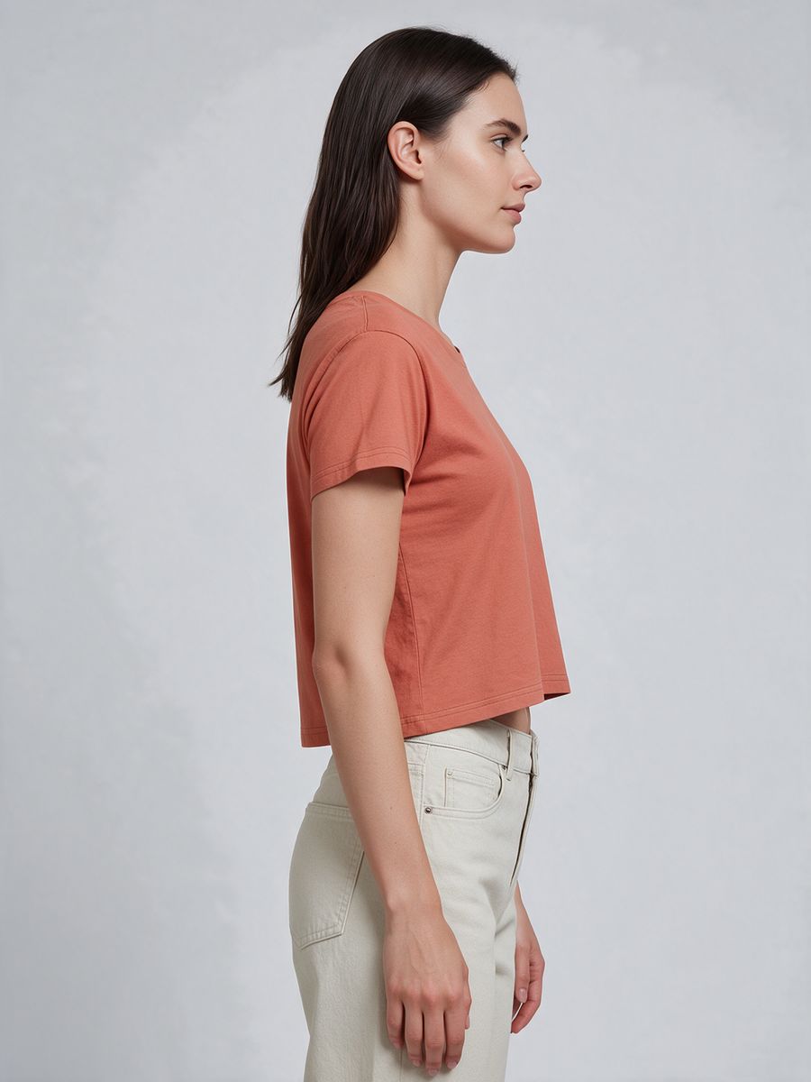 Women's Plain Saffron Half Sleeve Crop Top - alternate view 3