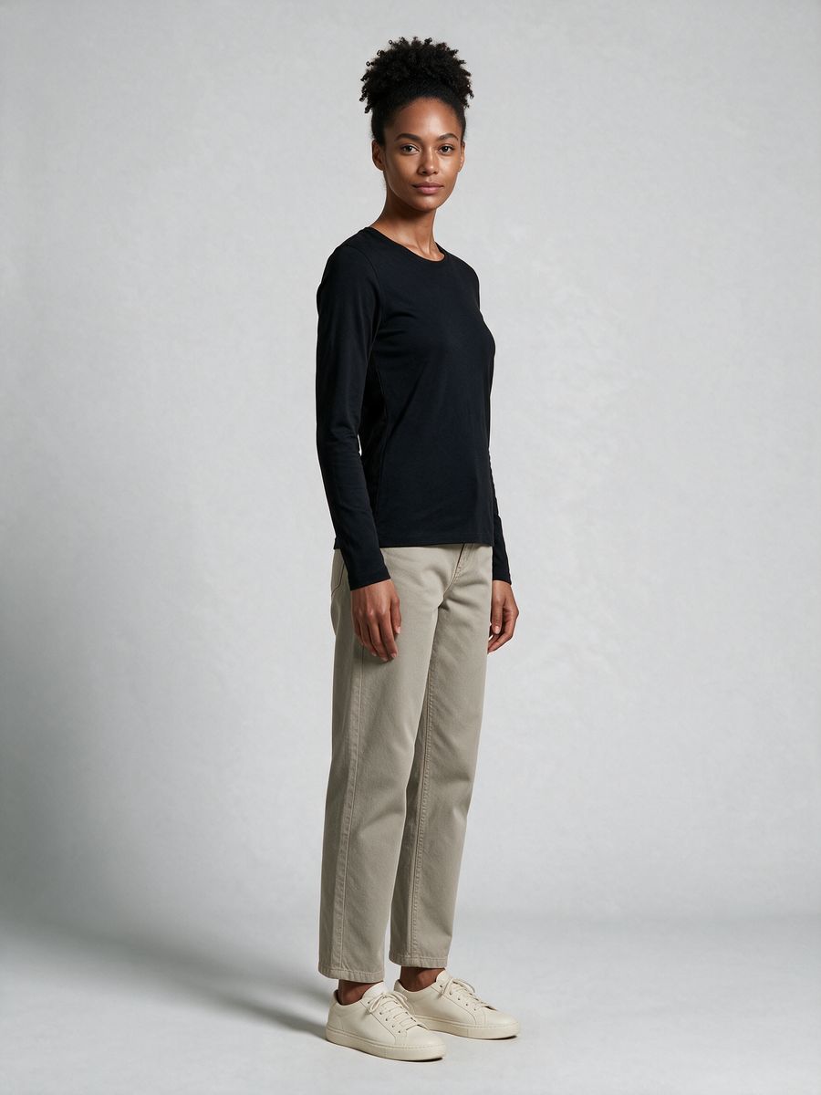 Women's Plain Black Full Sleeve Round Neck T-Shirt - alternate view 4