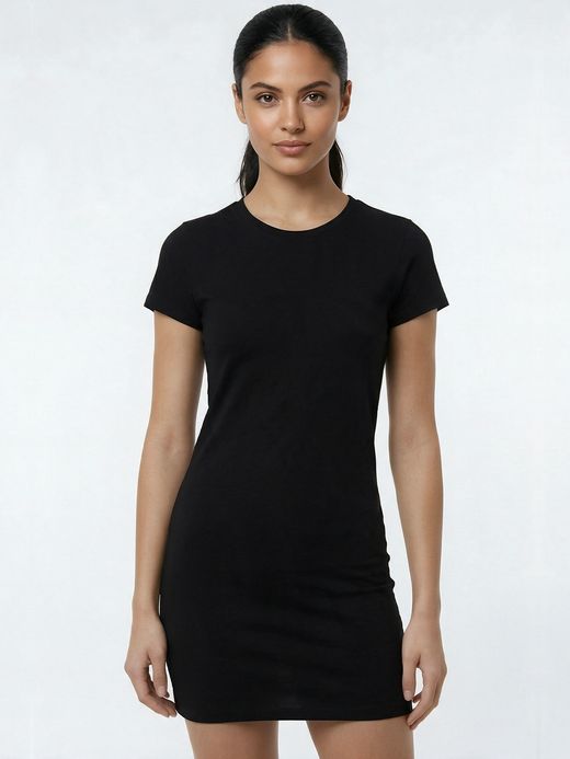 Women's Plain Black Half Sleeve T-Shirt Dress