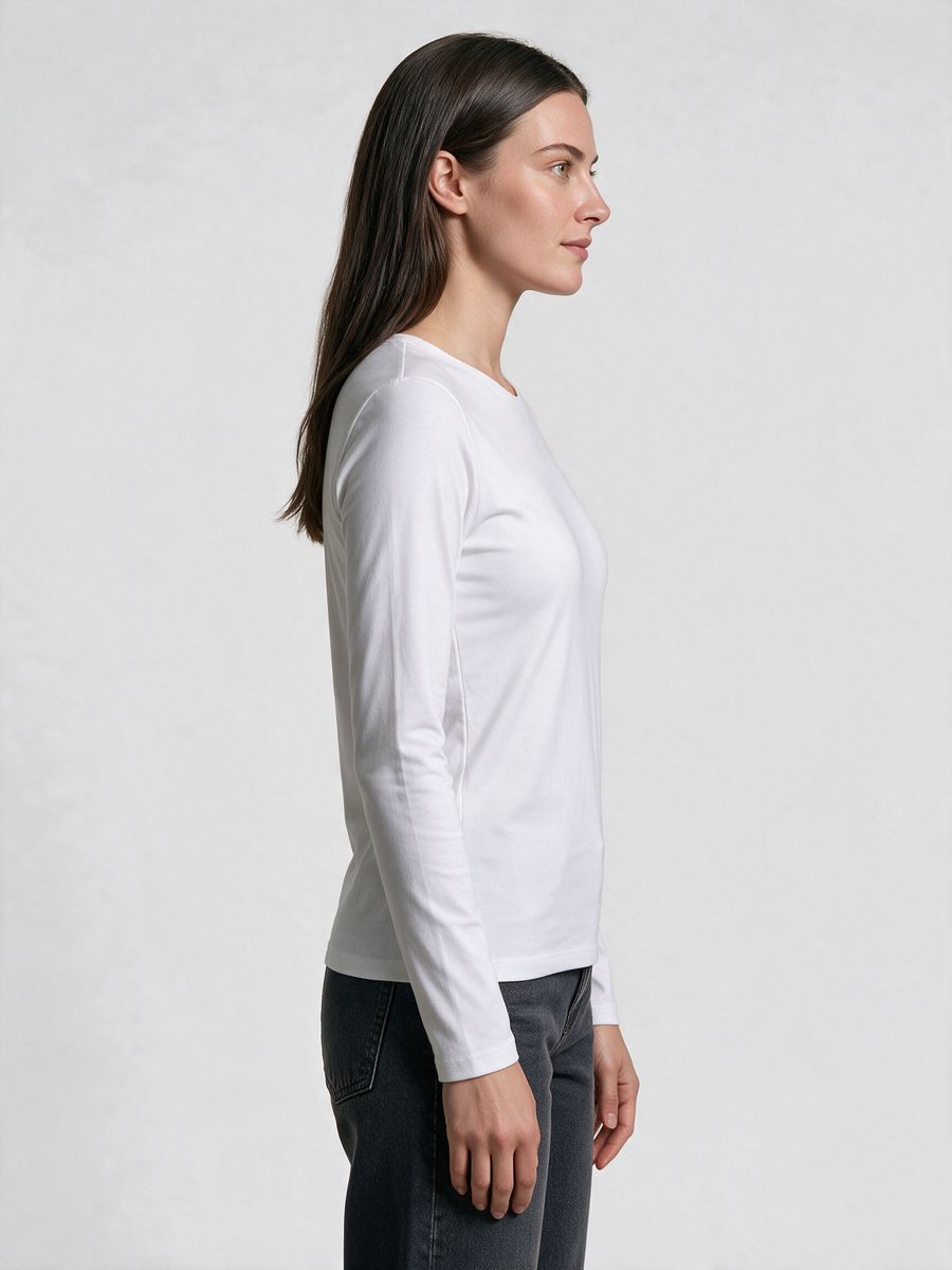 Women's Plain White Full Sleeve Round Neck T-Shirt - alternate view 3