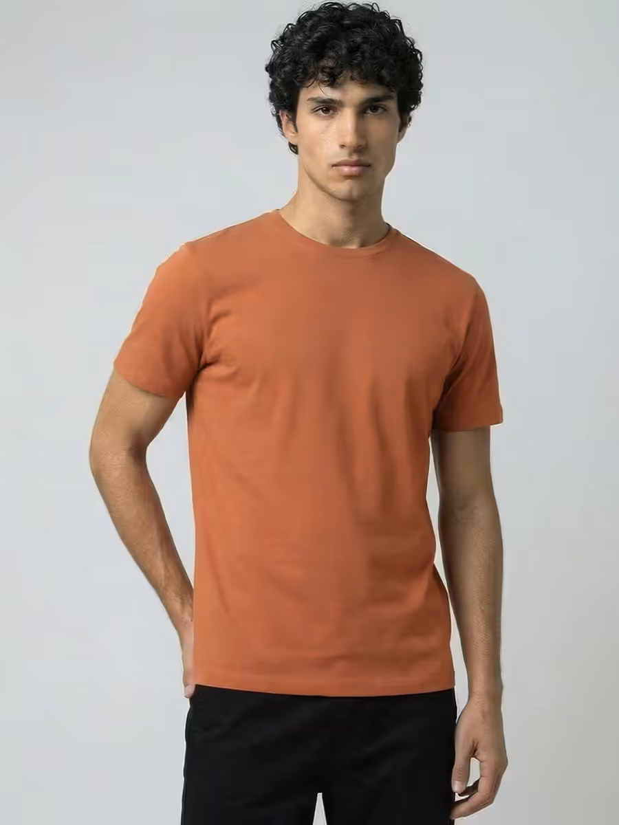 Men's Plain Saffron Half Sleeve Round Neck T-Shirt 2