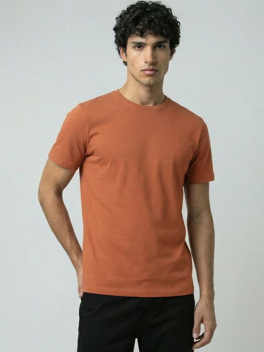 Men's Plain Saffron Half Sleeve Round Neck T-Shirt 2