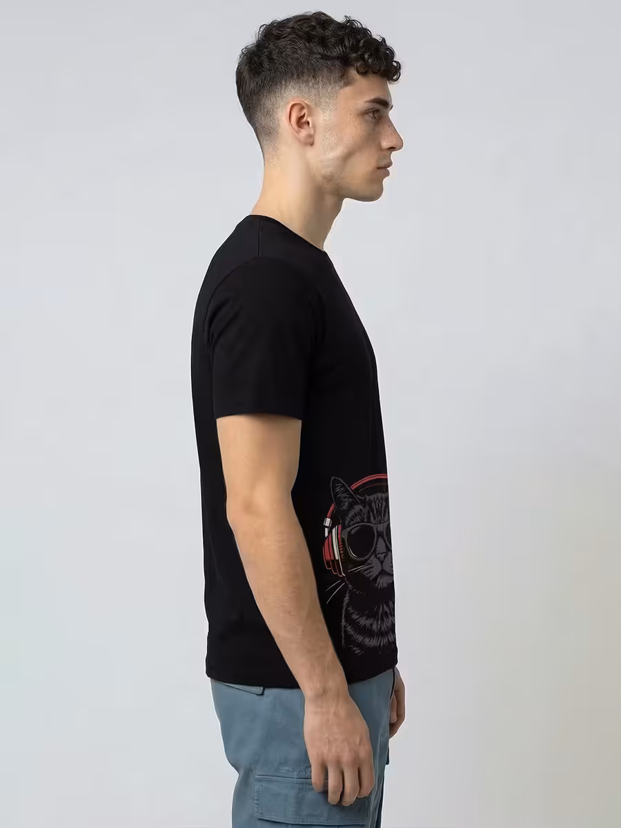 Cool Music Cat T-Shirt For Men - Half Sleeve 4