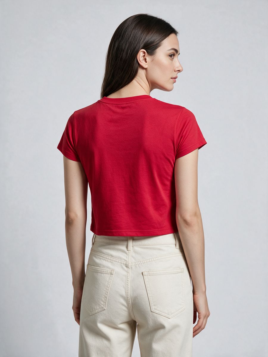 Women's Plain Red Half Sleeve Crop Top - alternate view 2