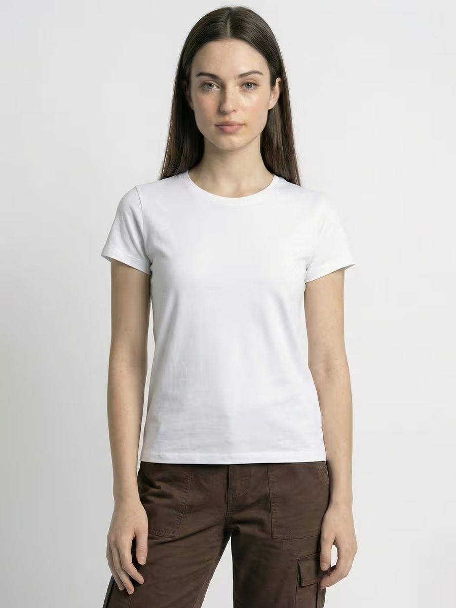 Women's Plain White Half Sleeve Round Neck T-Shirt
