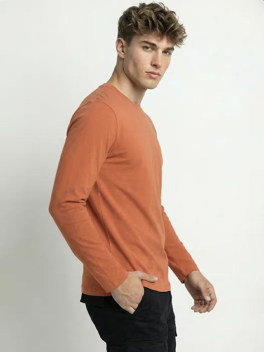 Men's Plain Saffron Full Sleeve Round Neck T-Shirt 3
