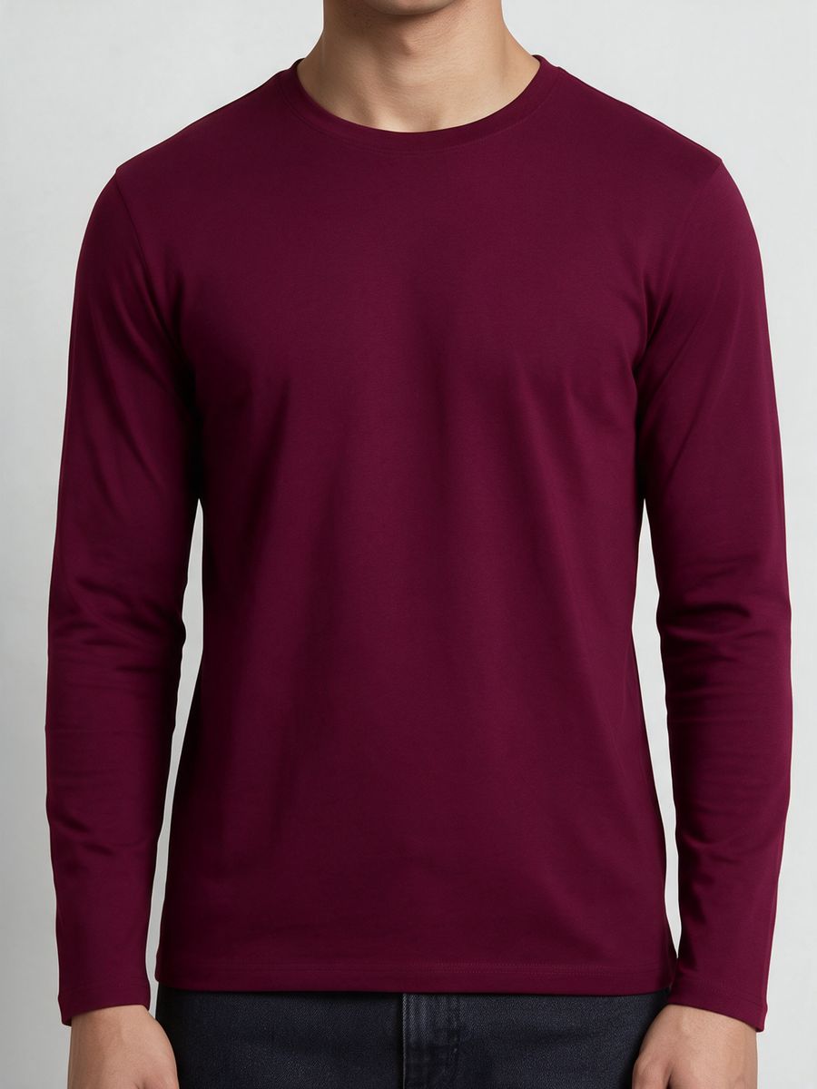 Men's Plain Maroon Full Sleeve Round Neck T-Shirt - alternate view 5