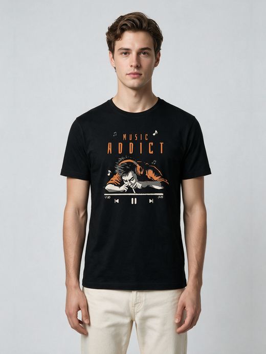 Music Addict T-Shirt For Men - Half Sleeve
