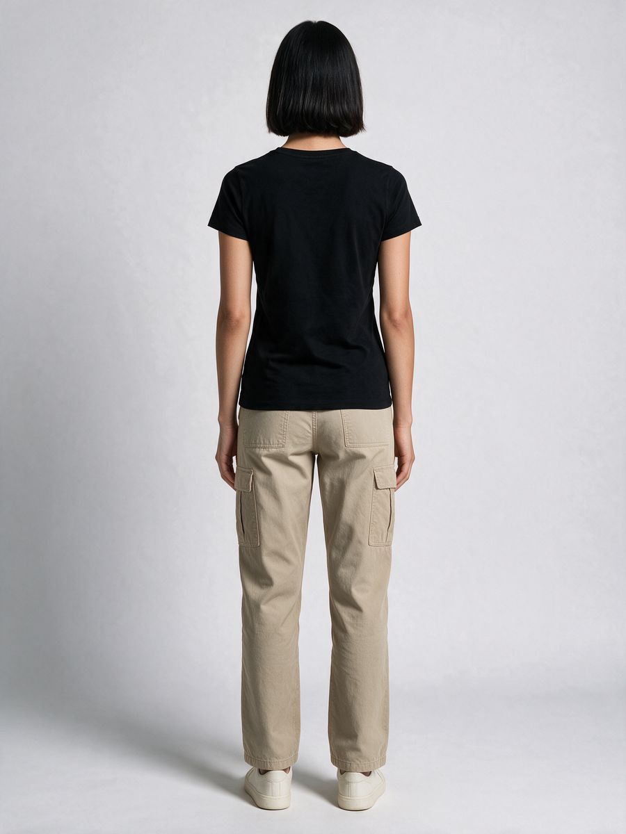 Women's Plain Black Half Sleeve Round Neck T-Shirt - alternate view 2