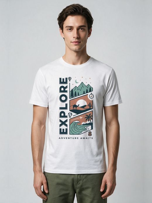 Adventure Awaits Explorer T-Shirt For Men - Half Sleeve