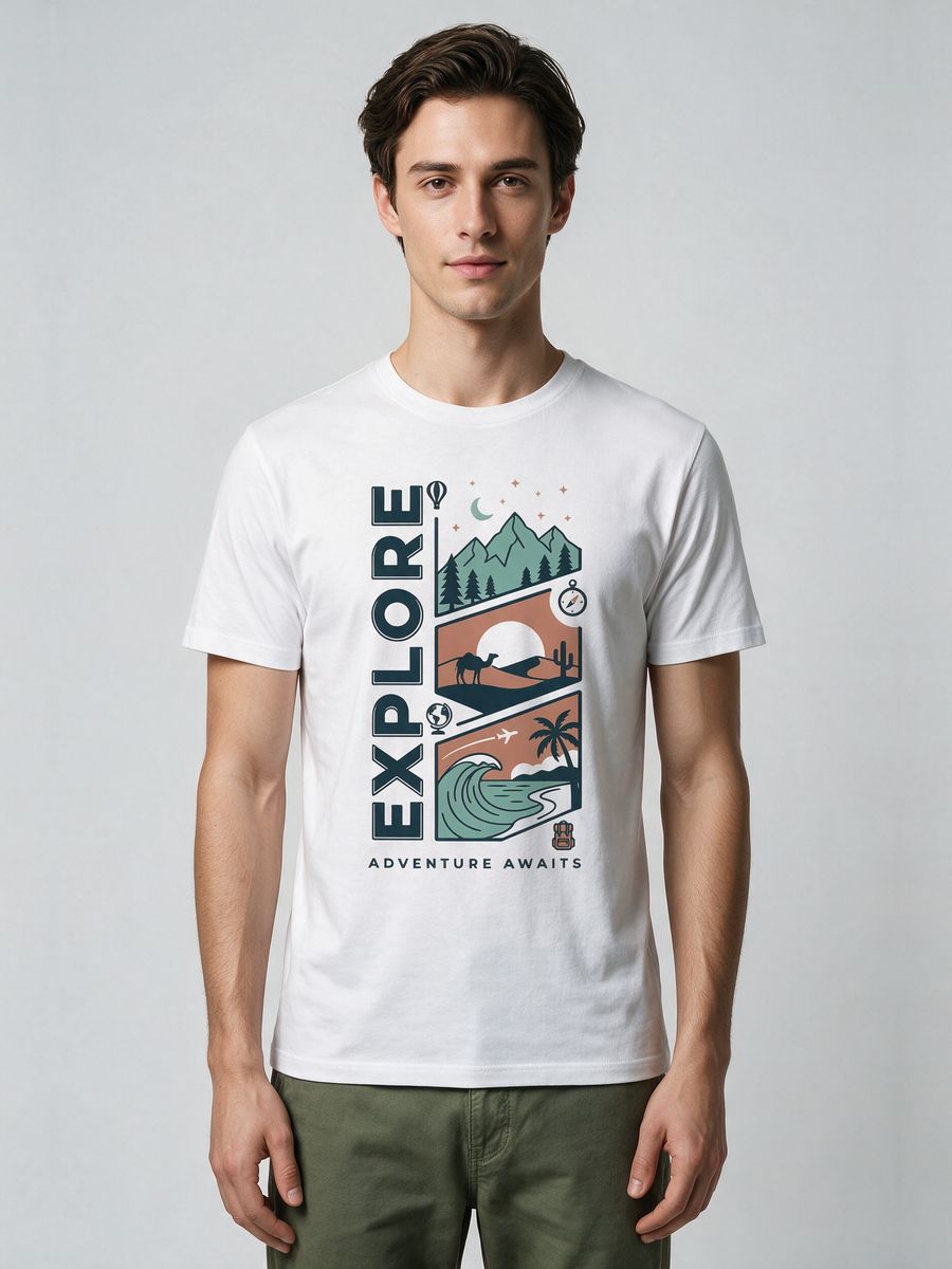 Adventure Awaits Explorer T-Shirt For Men - Half Sleeve