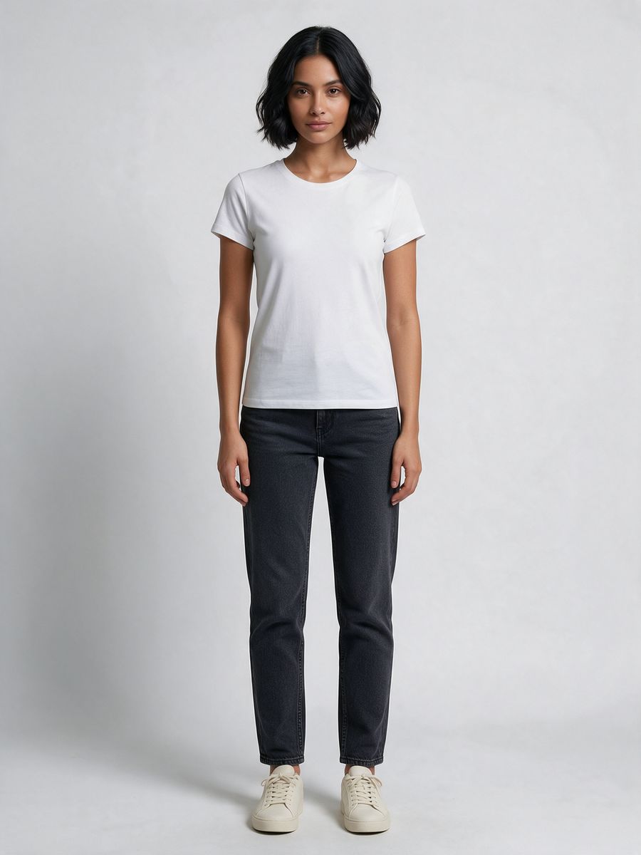 Women's Plain White Half Sleeve Round Neck T-Shirt - alternate view 6