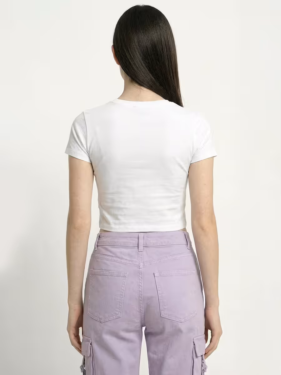 Women's Plain White Half Sleeve Crop Top 2