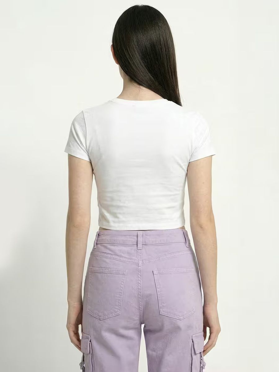 Women's Plain White Half Sleeve Crop Top 2