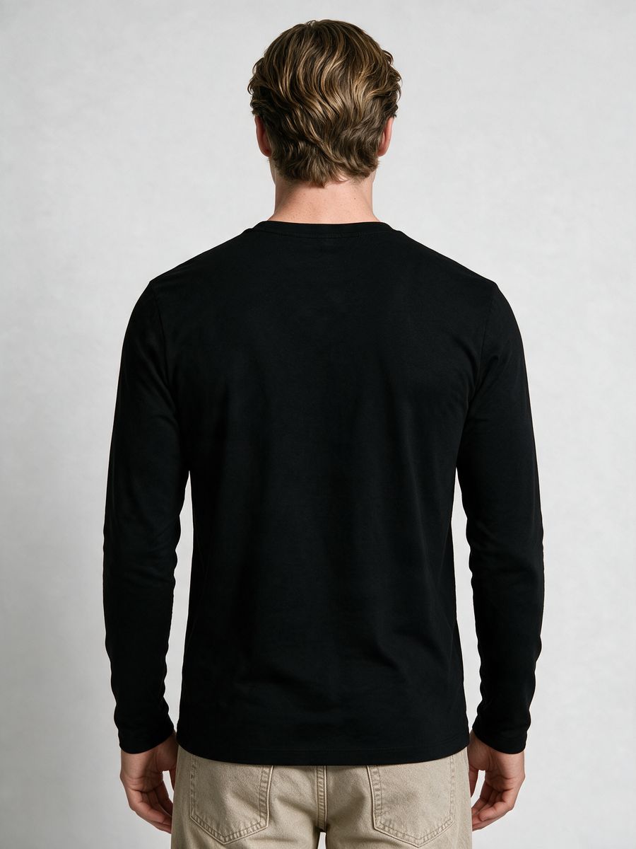 Men's Plain Black Full Sleeve Round Neck T-Shirt - alternate view 2
