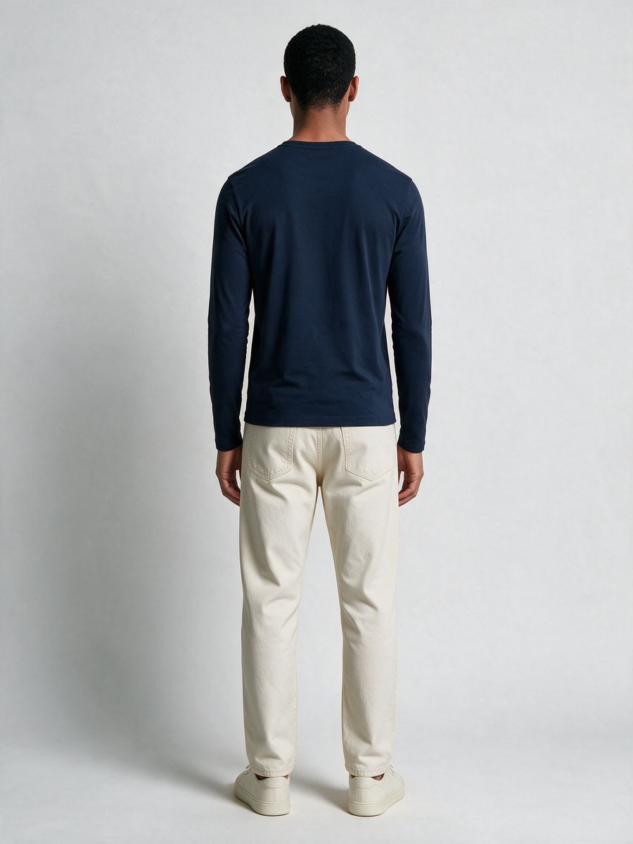 Men's Plain Navy Blue Full Sleeve Round Neck T-Shirt - alternate view 2