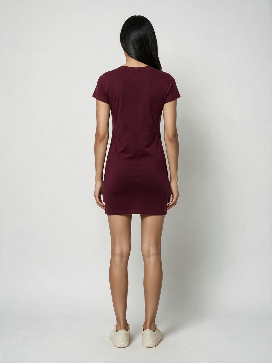 Women's Plain Maroon Half Sleeve T-Shirt Dress - alternate view 2
