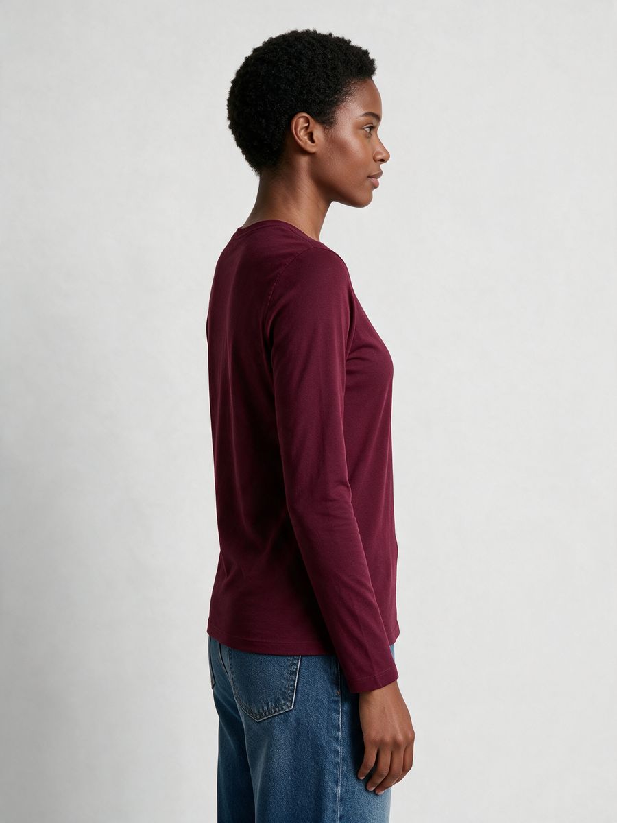 Women's Plain Maroon Full Sleeve Round Neck T-Shirt - alternate view 3