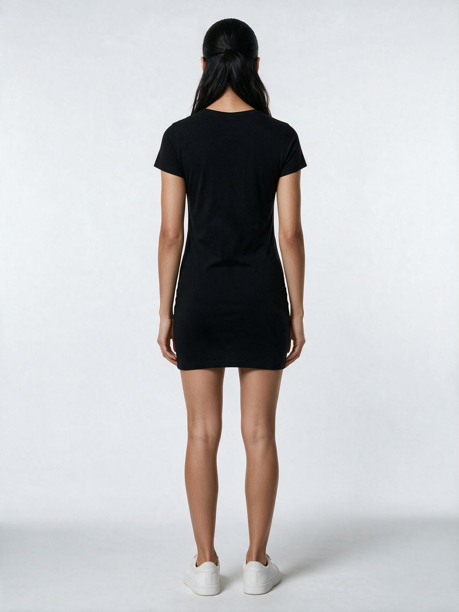 Women's Plain Black Half Sleeve T-Shirt Dress - alternate view 2