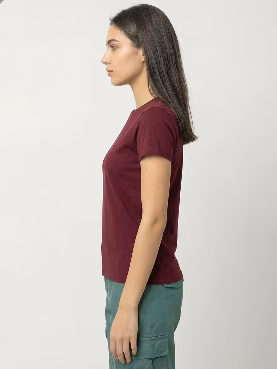 Women's Plain Maroon Half Sleeve Round Neck T-Shirt 3