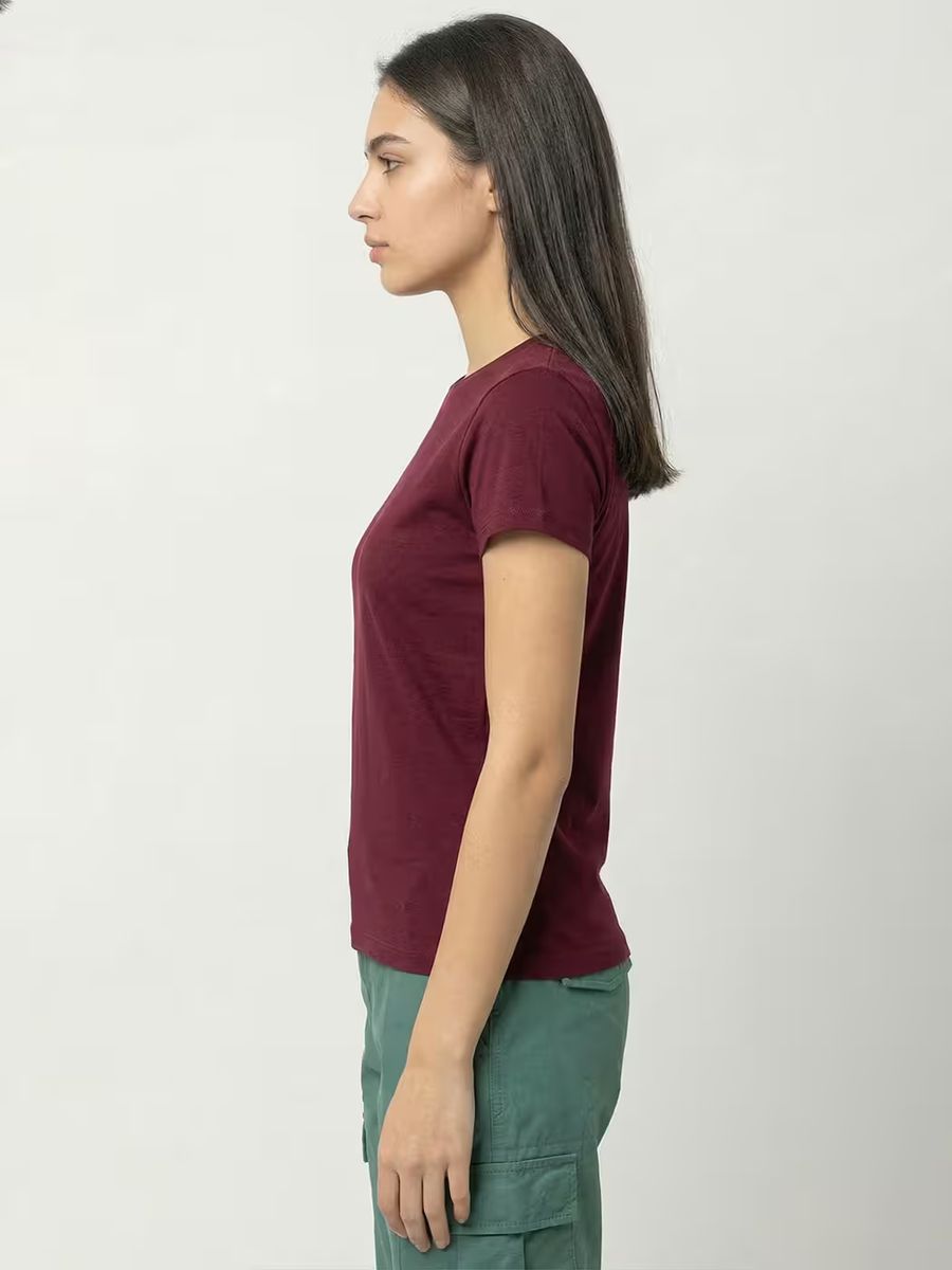 Women's Plain Maroon Half Sleeve Round Neck T-Shirt 3