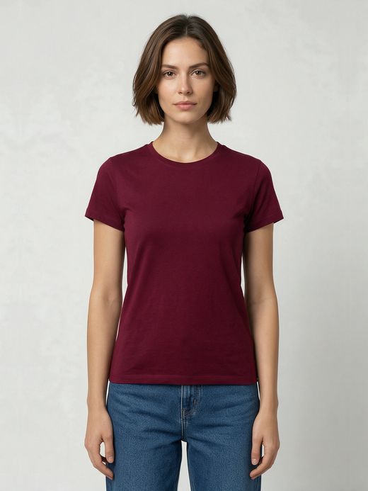 Women's Plain Maroon Half Sleeve Round Neck T-Shirt
