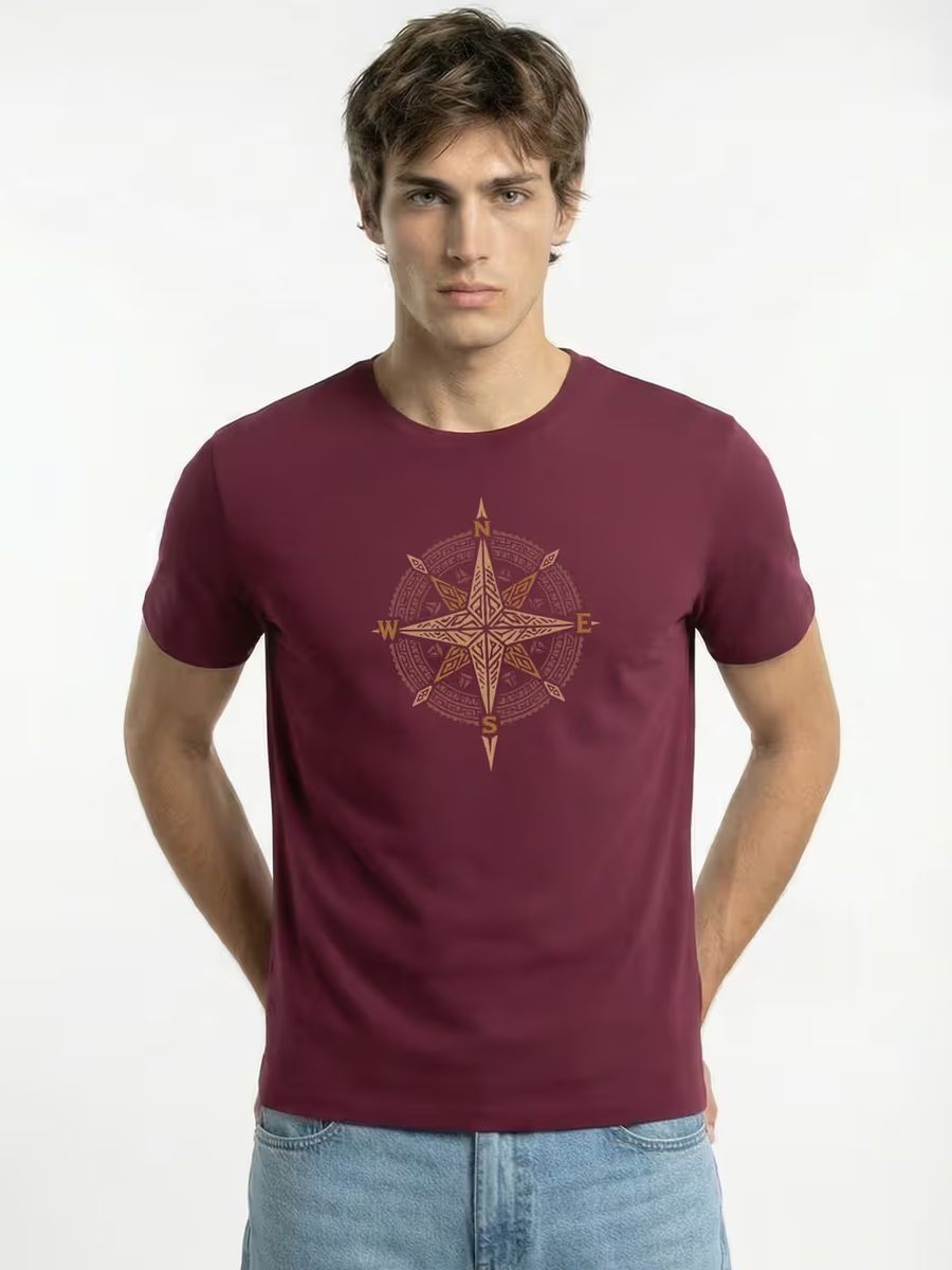 Compass Graphic Printed T-Shirt For Men - Half Sleeve