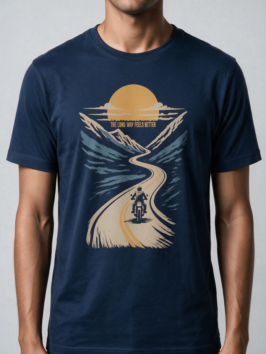 Long Way Biker T-Shirt For Men - Half Sleeve - alternate view 5
