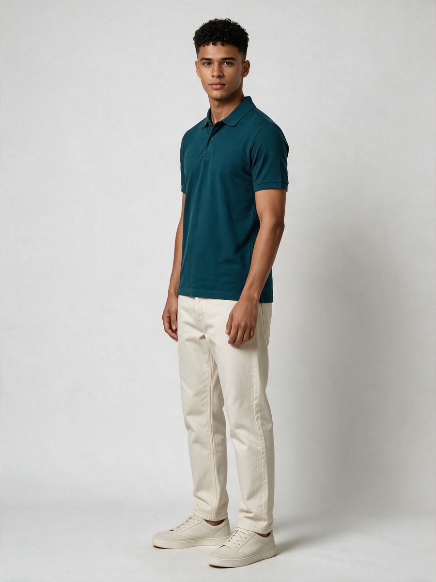 Men's Plain Petrol Half Sleeve Polo T-Shirt - alternate view 4