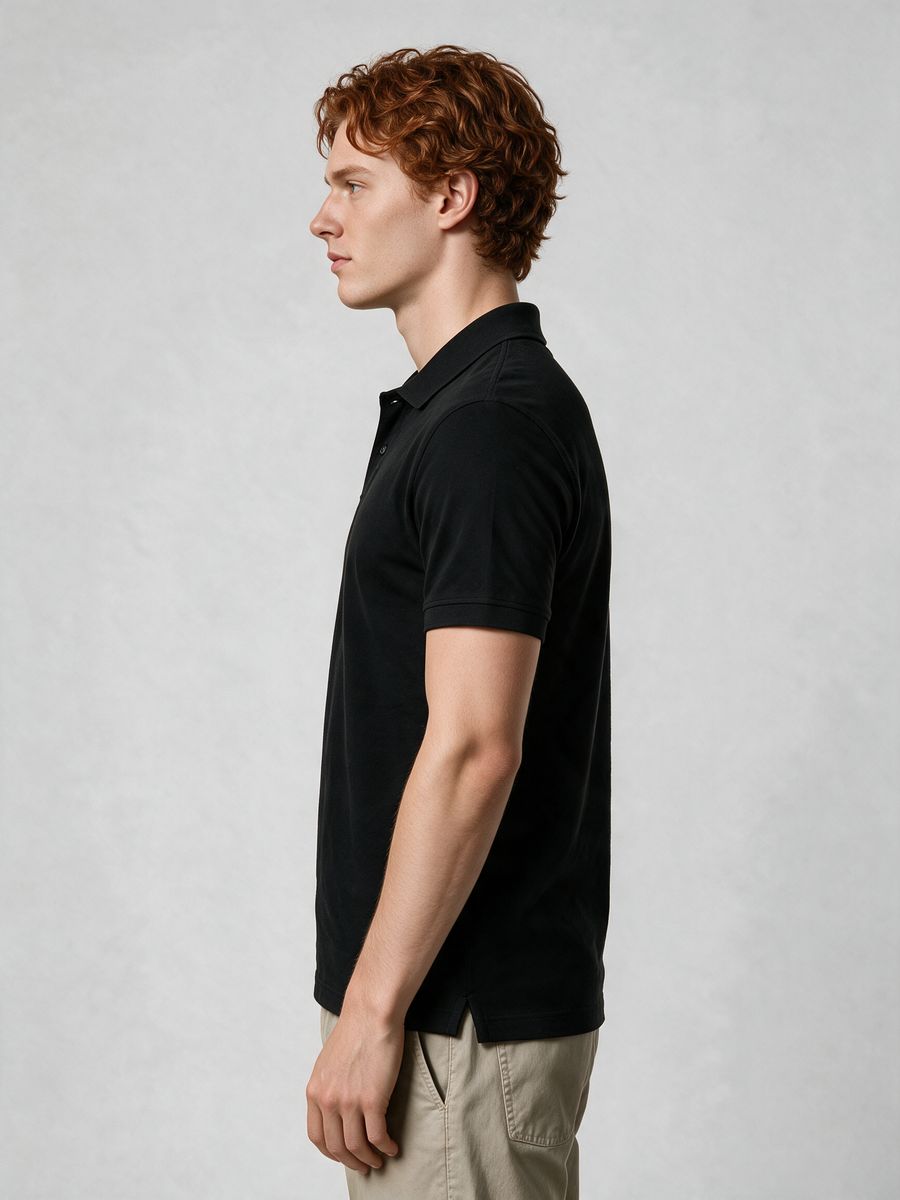 Men's Plain Black Polo Collared T-Shirt - alternate view 3