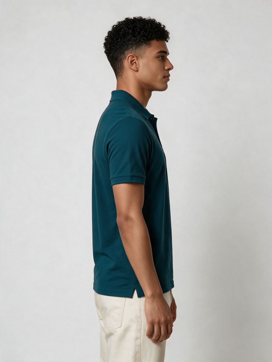Men's Plain Petrol Half Sleeve Polo T-Shirt - alternate view 3