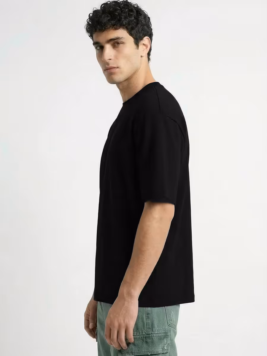 Men's Plain Black Round Neck Oversized T-Shirt 3