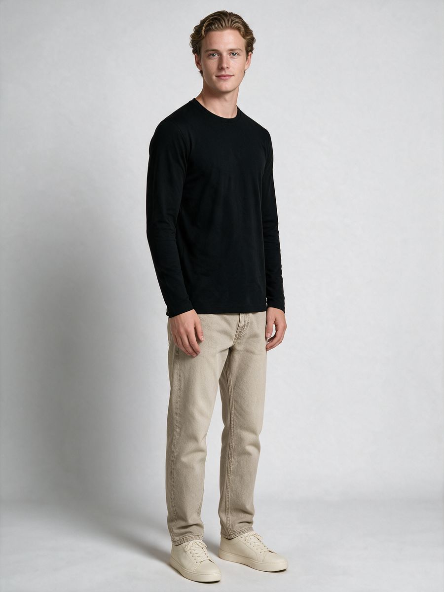 Men's Plain Black Full Sleeve Round Neck T-Shirt - alternate view 4