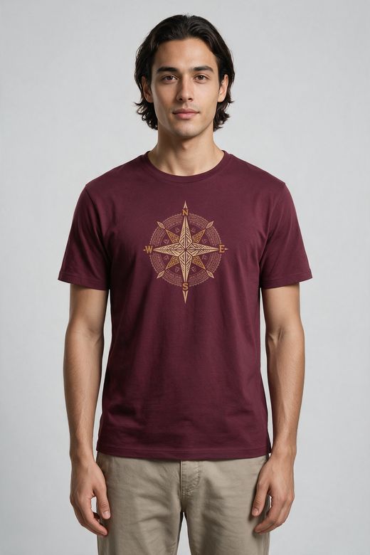 Compass Graphic Printed T-Shirt For Men - Half Sleeve