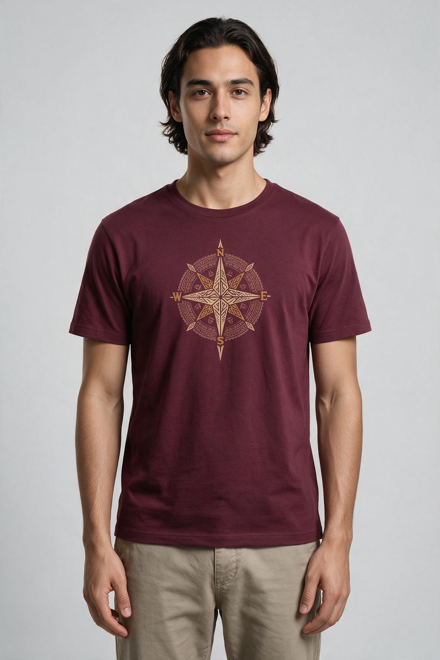 Compass Graphic Printed T-Shirt For Men - Half Sleeve