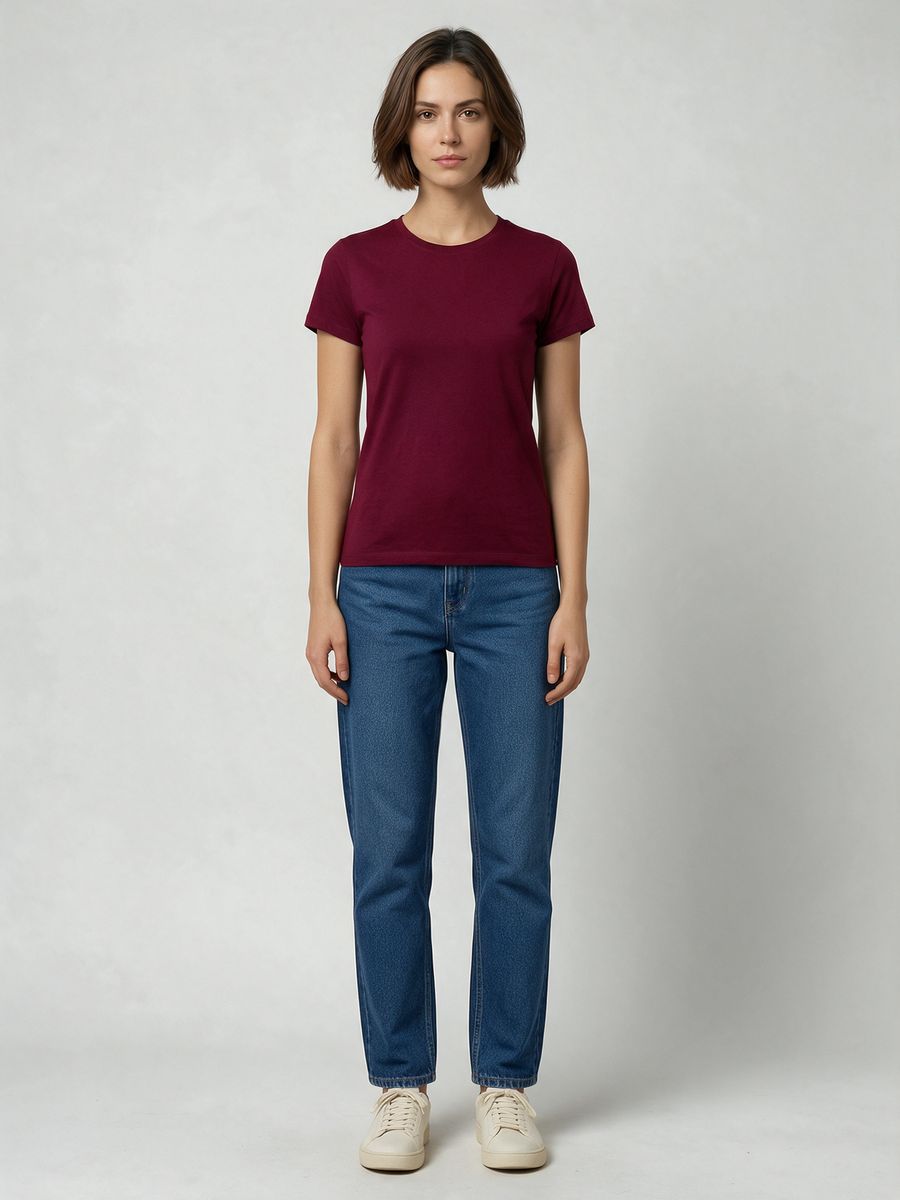Women's Plain Maroon Half Sleeve Round Neck T-Shirt - alternate view 6