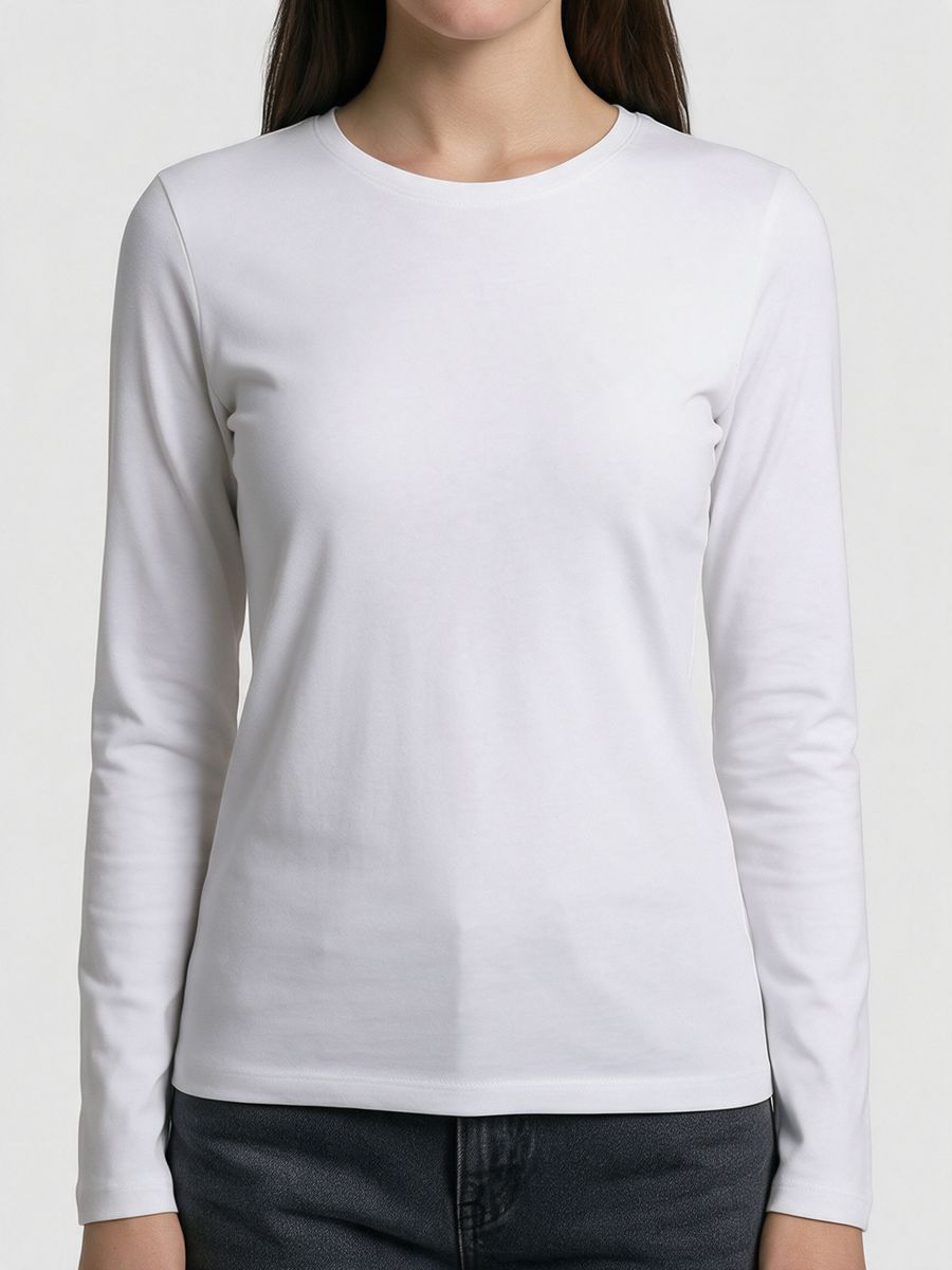 Women's Plain White Full Sleeve Round Neck T-Shirt - alternate view 5