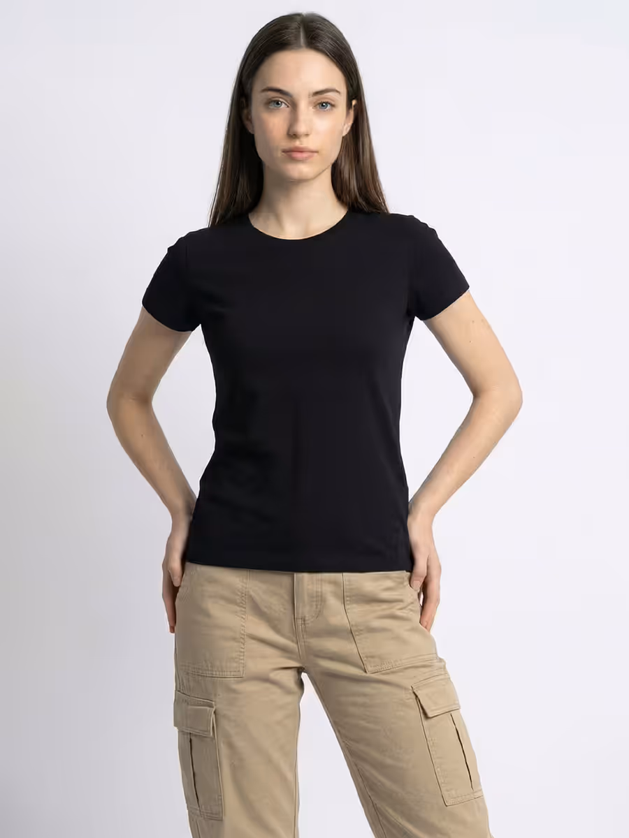 Women's Plain Black Half Sleeve Round Neck T-Shirt 5