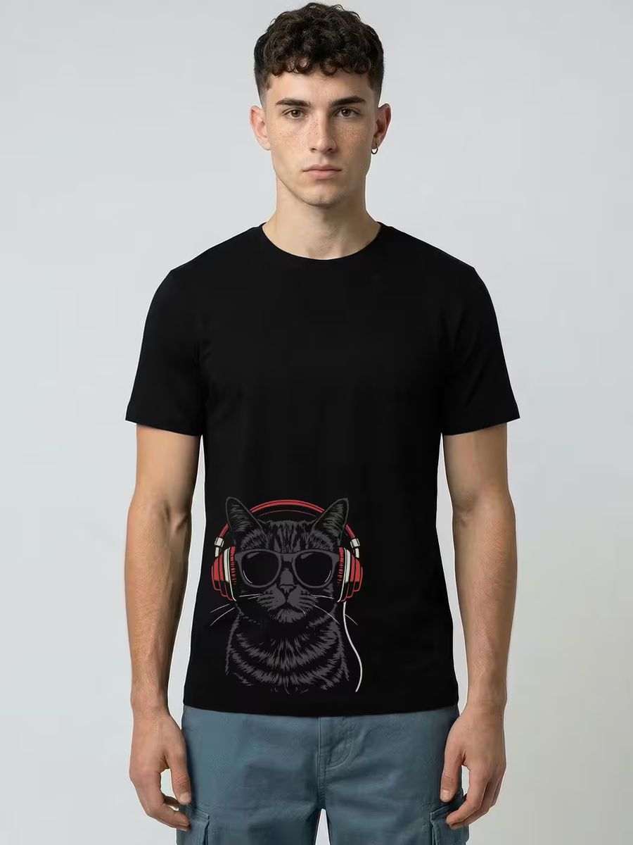 Cool Music Cat T-Shirt For Men - Half Sleeve