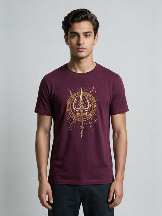 Golden Trishul T-Shirt For Men - Half Sleeve