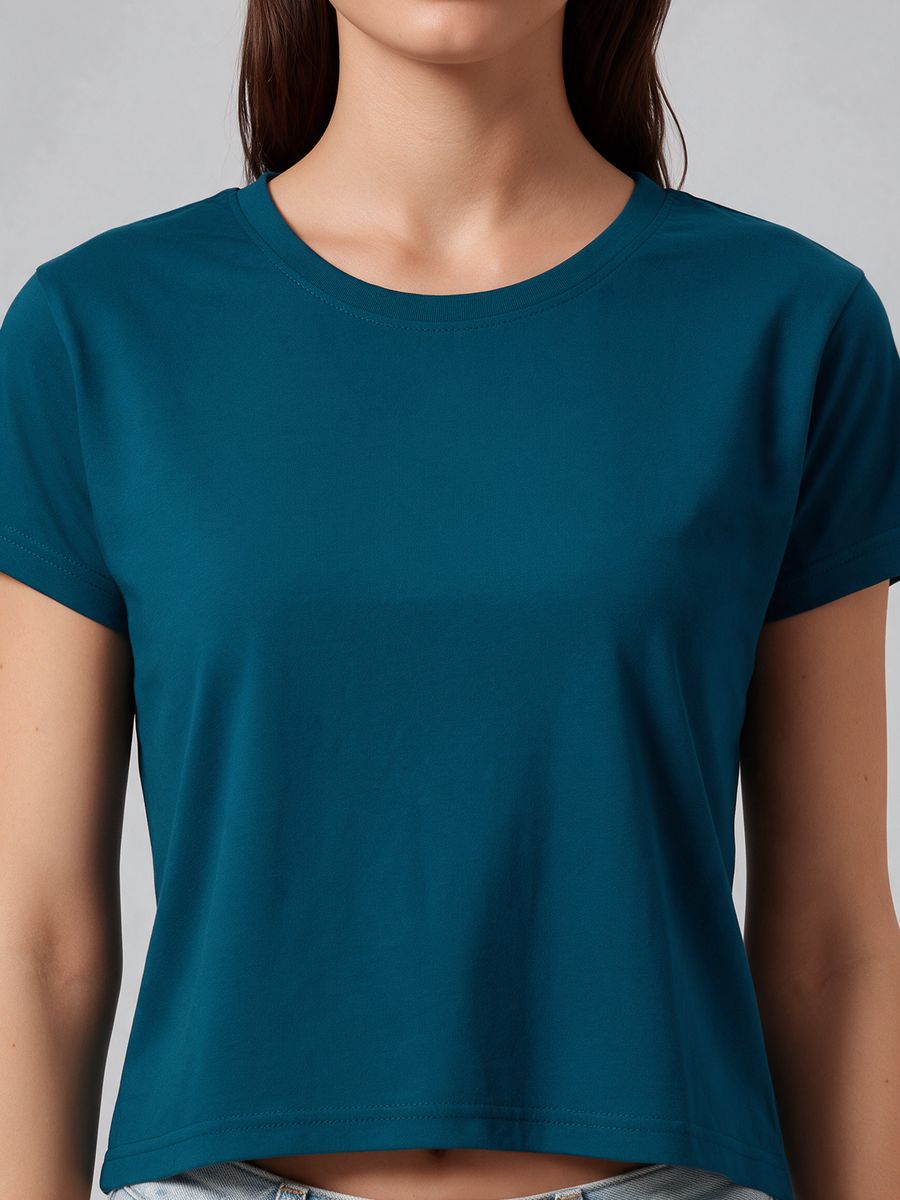 Women's Plain Petrol Half Sleeve Crop Top - alternate view 5