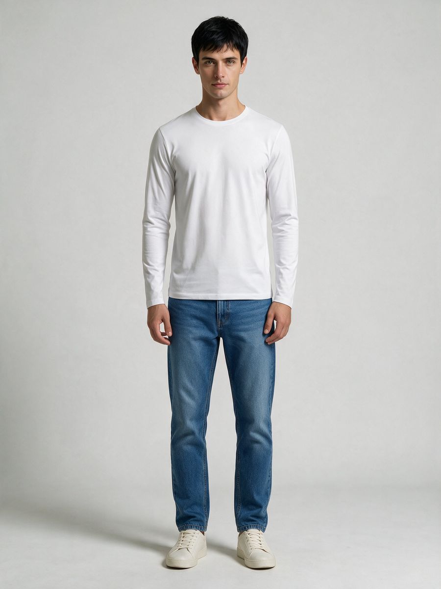 Men's Plain White Full Sleeve Round Neck T-Shirt - alternate view 6