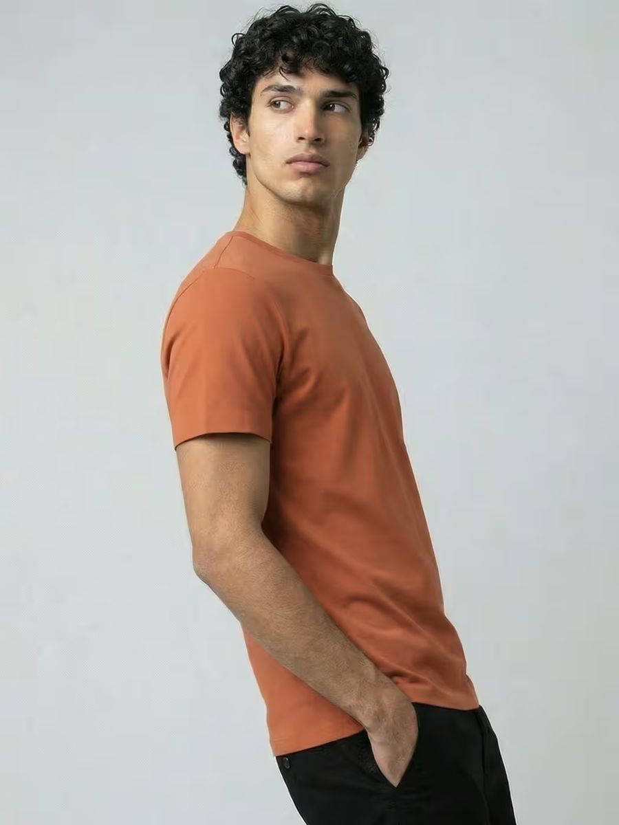 Men's Plain Saffron Half Sleeve Round Neck T-Shirt 3