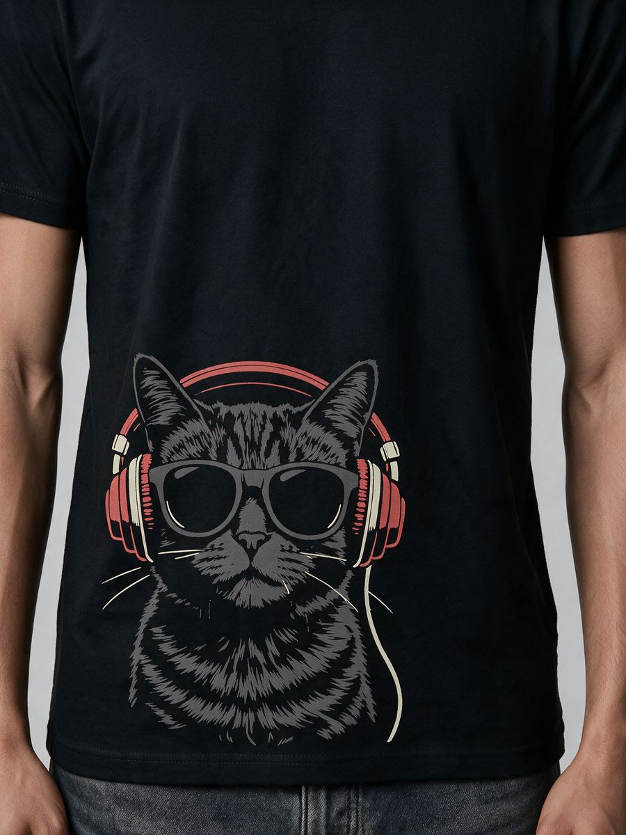 Cool Music Cat T-Shirt For Men - Half Sleeve - alternate view 5