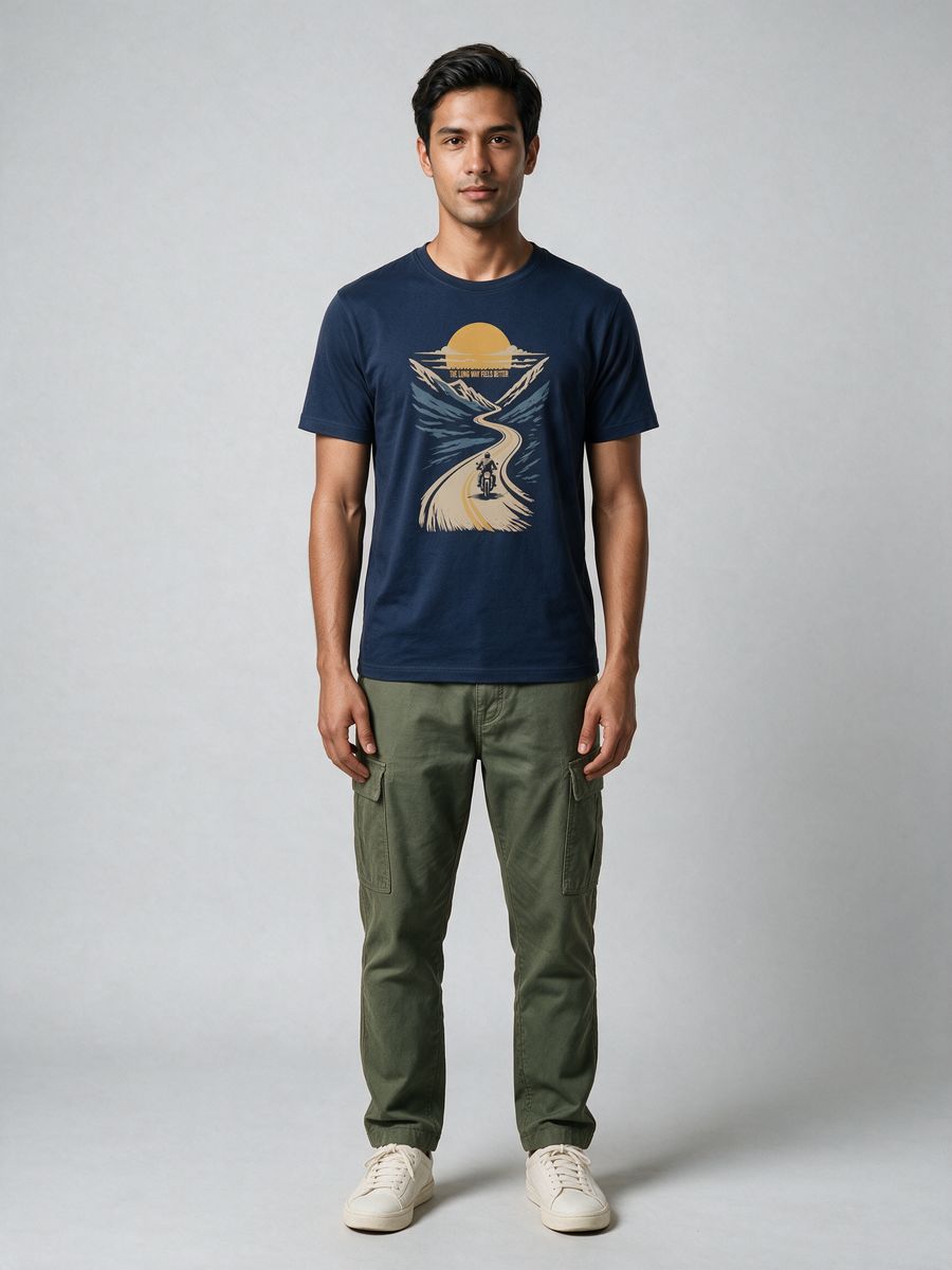 Long Way Biker T-Shirt For Men - Half Sleeve - alternate view 6