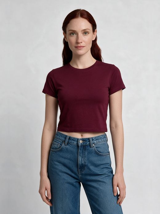 Women's Plain Maroon Half Sleeve Crop Top