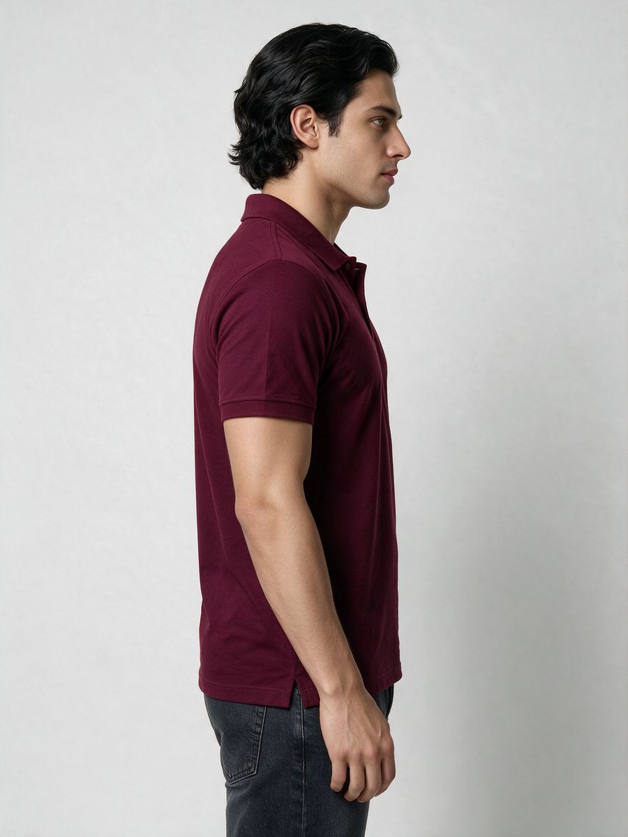 Men's Plain Maroon Half Sleeve Polo T-Shirt - alternate view 3